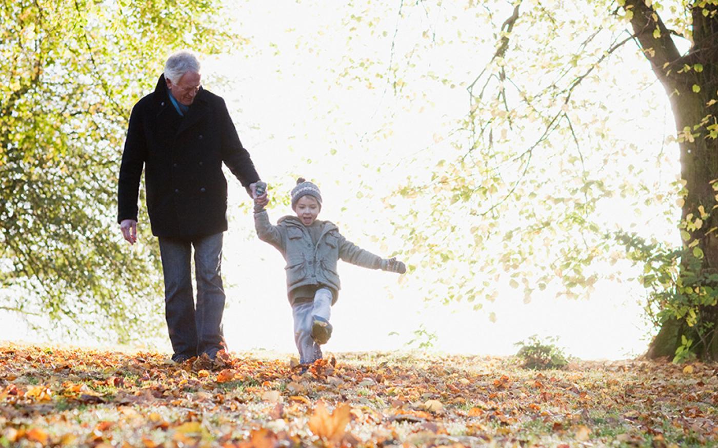 father and son walking